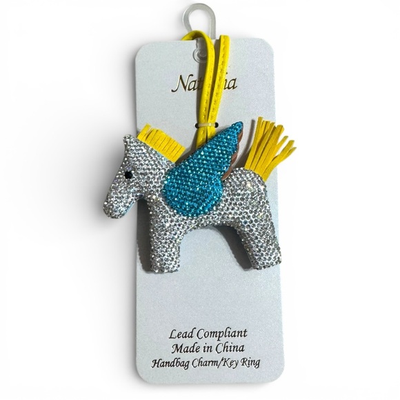 natasha Accessories - Natasha Pegasus Horse Rhinestone Bag Charm Keychain Yellow Blue